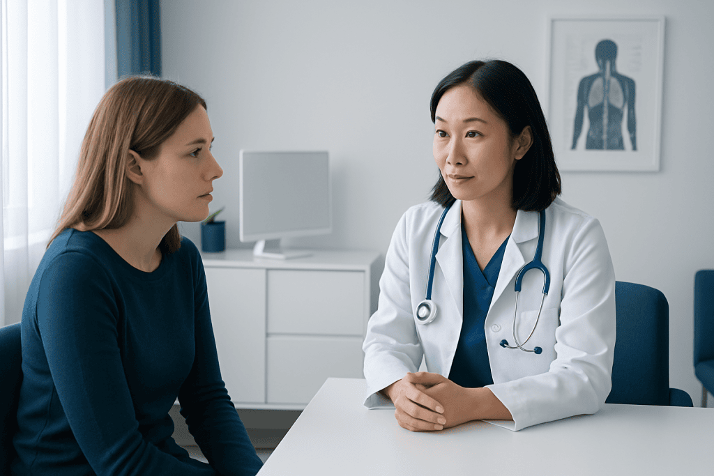 Doctor consulting with a patient in a medical office setting.