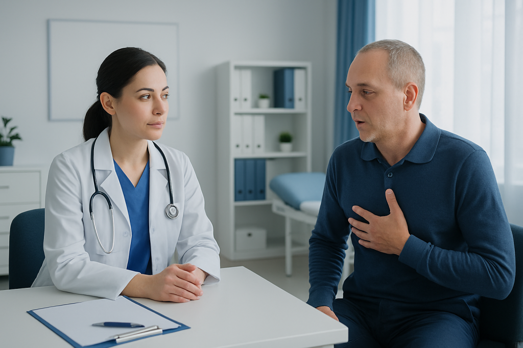 Doctor consulting with a patient in a modern medical office.