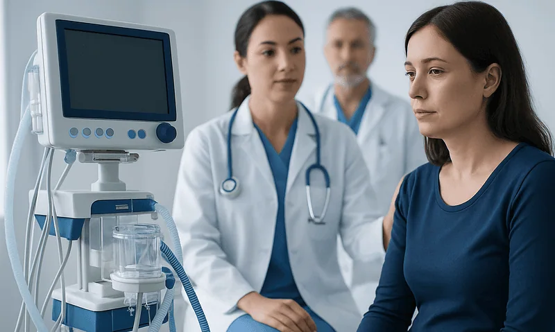 Medical professionals consulting with a patient in a hospital setting.