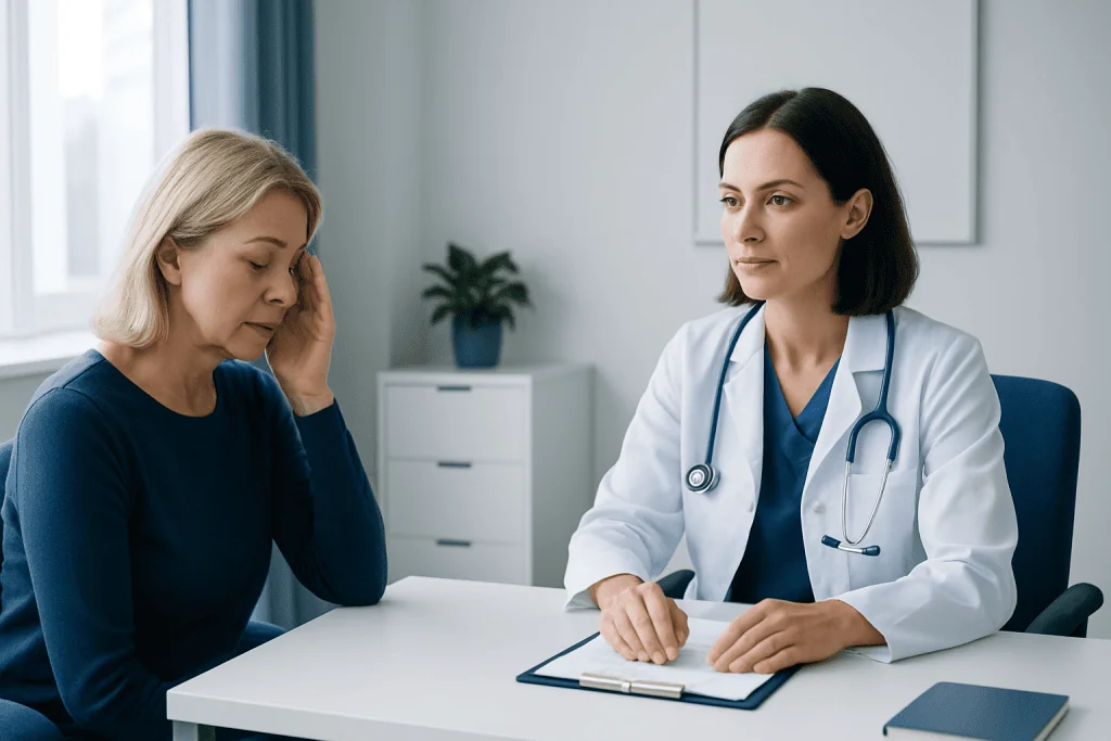 Doctor consulting with a patient in a medical office setting.