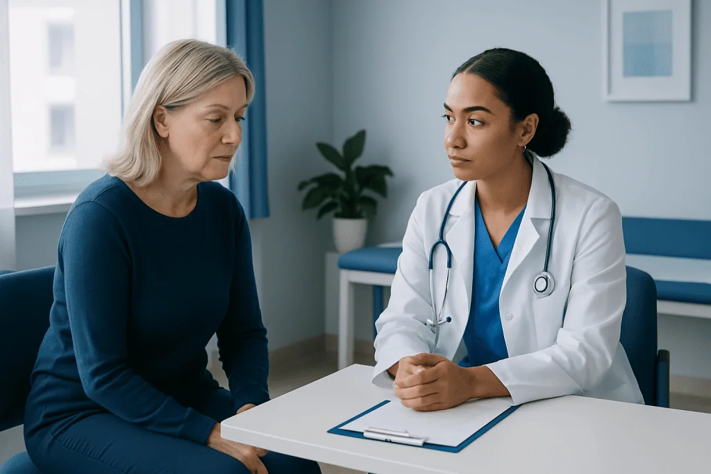 Doctor consulting with a patient in a medical office.
