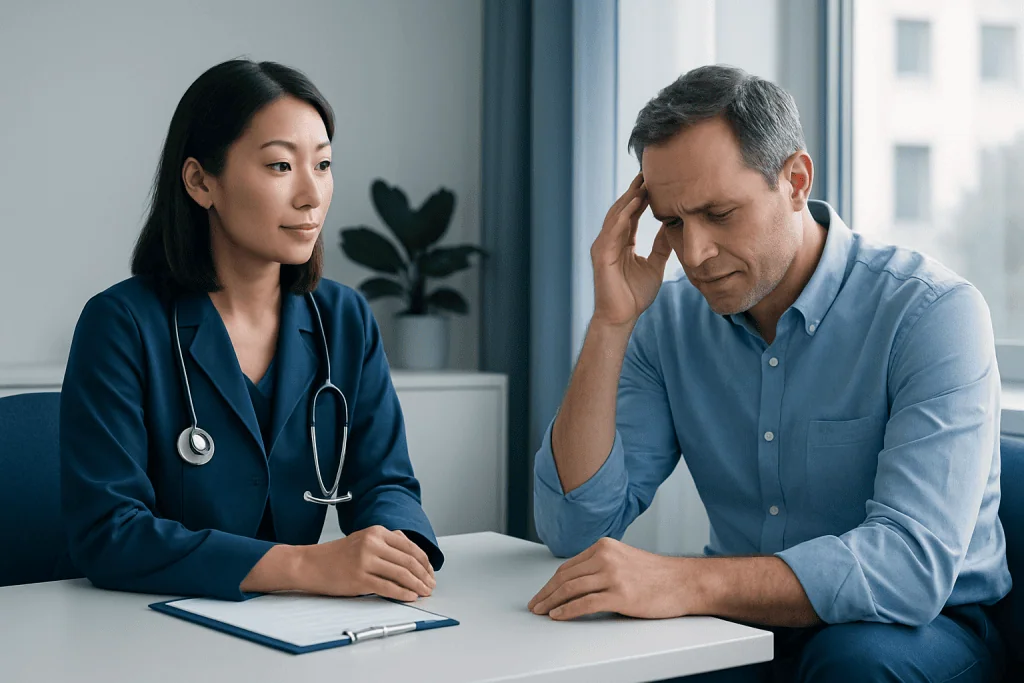 Doctor consulting with a patient about neurological health issues.
