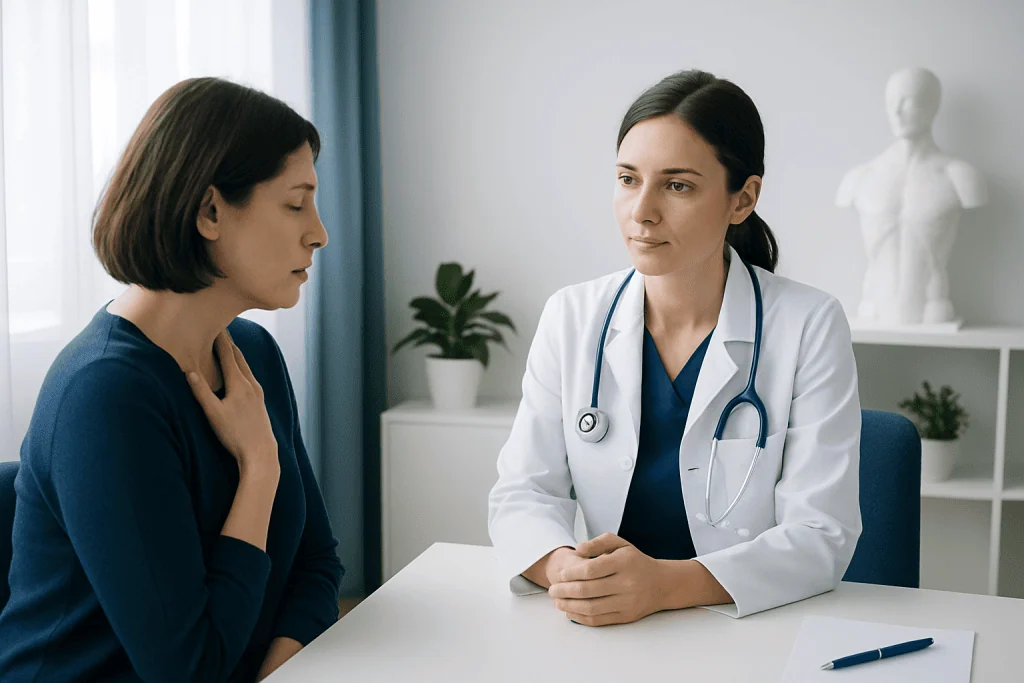 Doctor consulting with a patient in a medical office setting.
