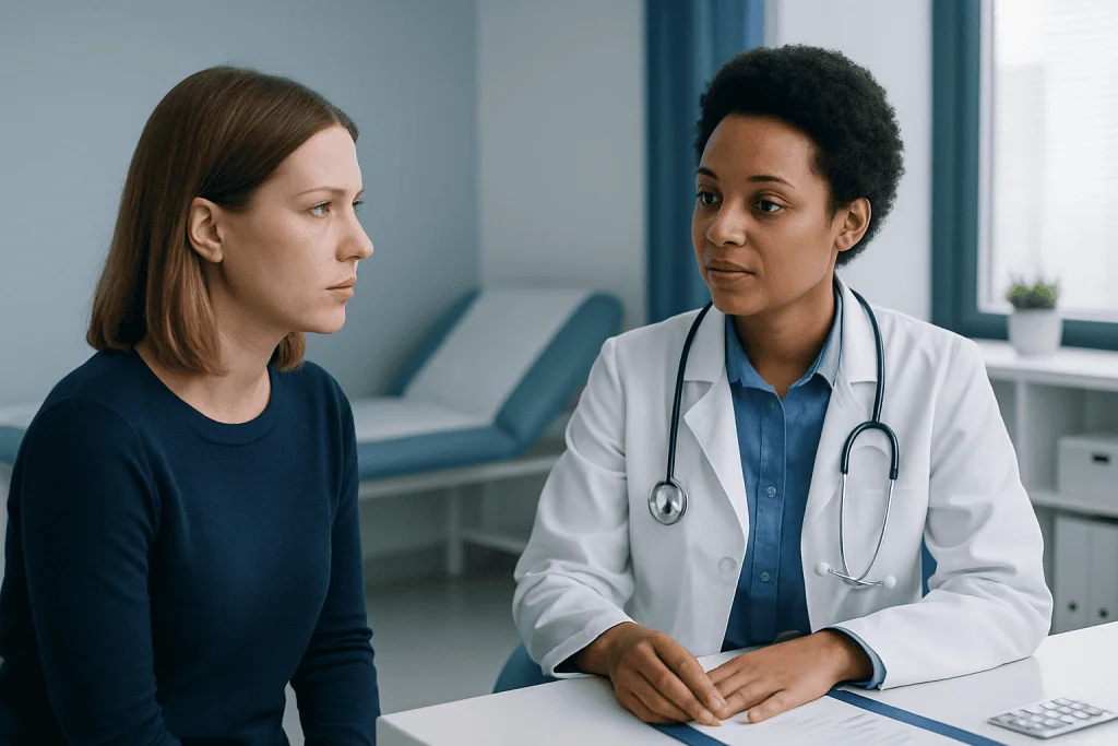 Doctor consulting with a patient in a medical office setting.
