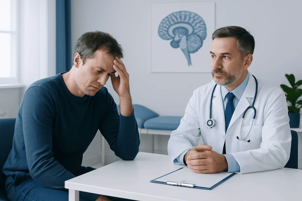 Patient consulting with a neurologist about cerebellar issues at Acibadem Hospital.
