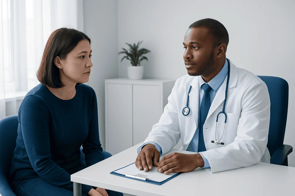 Doctor consulting with a patient in a medical office setting.
