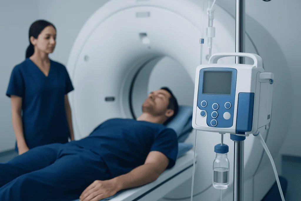 Patient undergoing brain MRI scan at Acibadem Hospital.