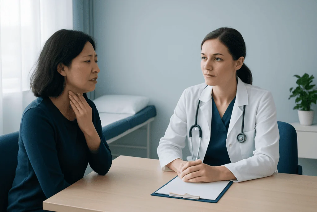 Doctor consulting with a patient in a medical office setting.