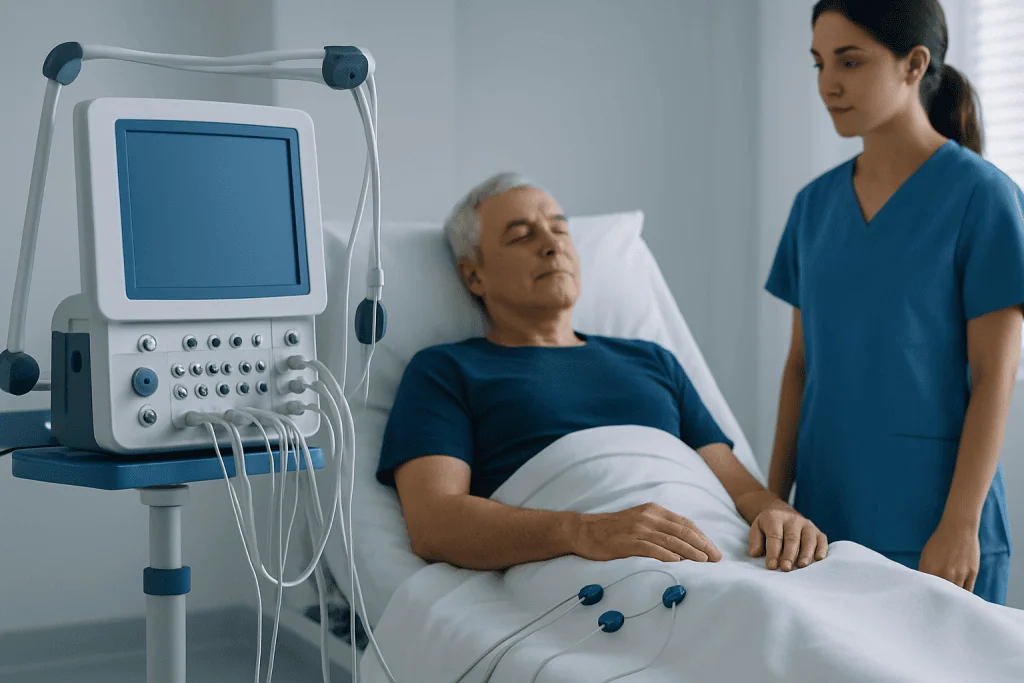 Patient undergoing neuromuscular disease monitoring at Acibadem Hospital.