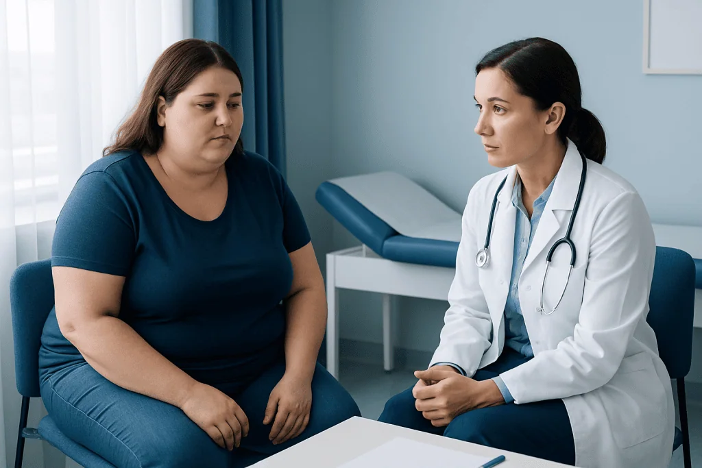 Doctor consulting with a patient after bariatric surgery recovery.