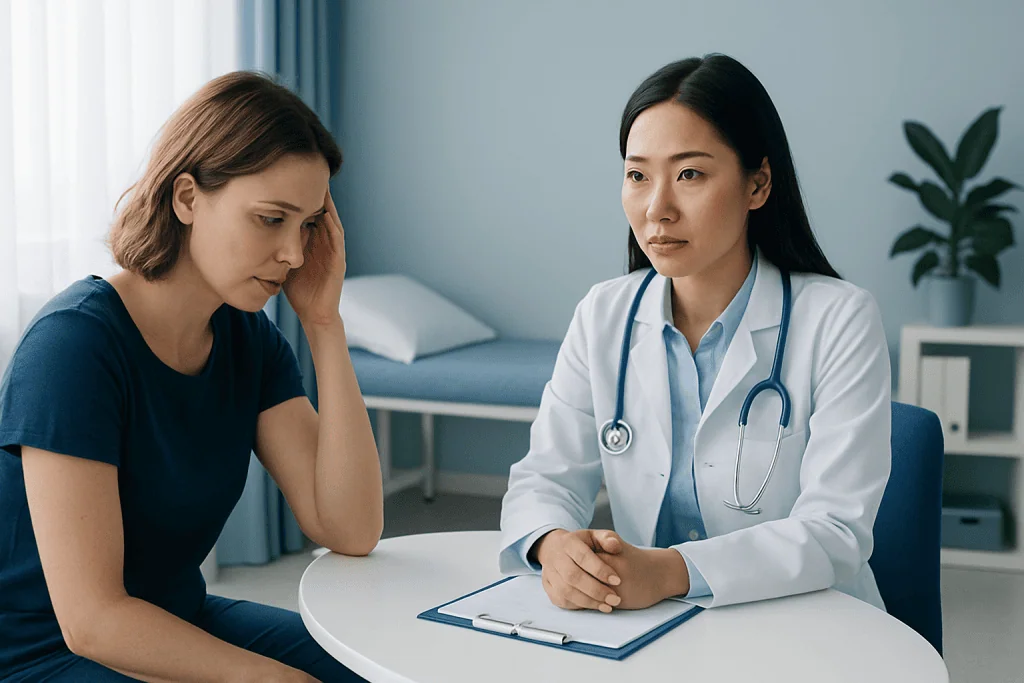 Doctor consulting with a patient in a medical office at Acibadem Hospitals Group.
