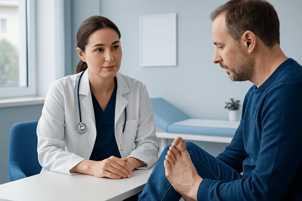 Doctor consulting with a patient in a medical office setting.