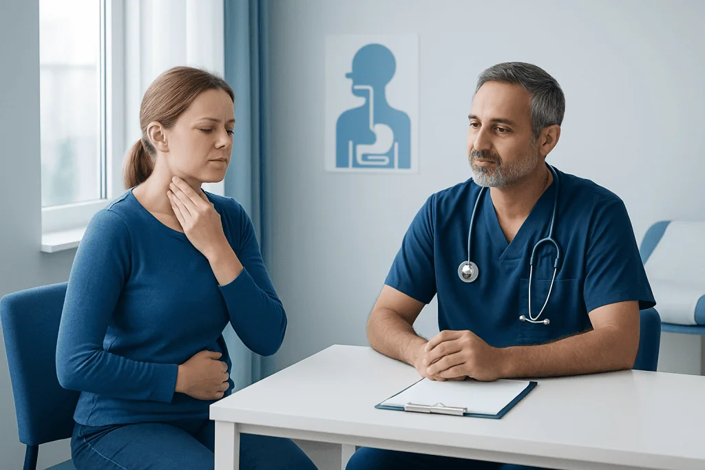 Symptoms that help narrow the cause — sore throat and diarrhoea