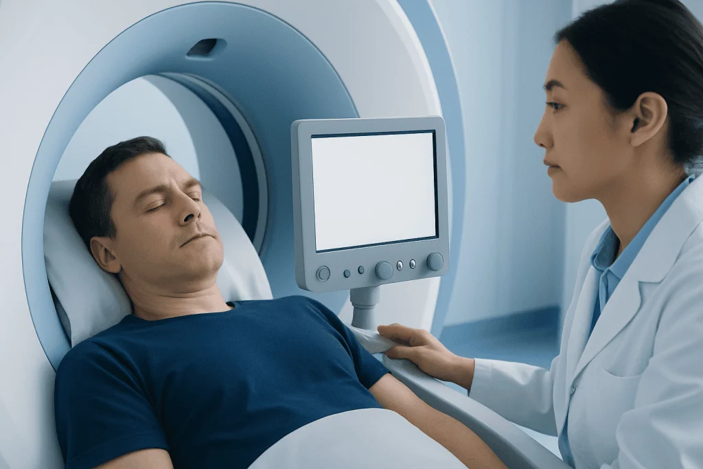 Patient undergoing MRI scan for central nervous system diagnosis at Acibadem Hospital.