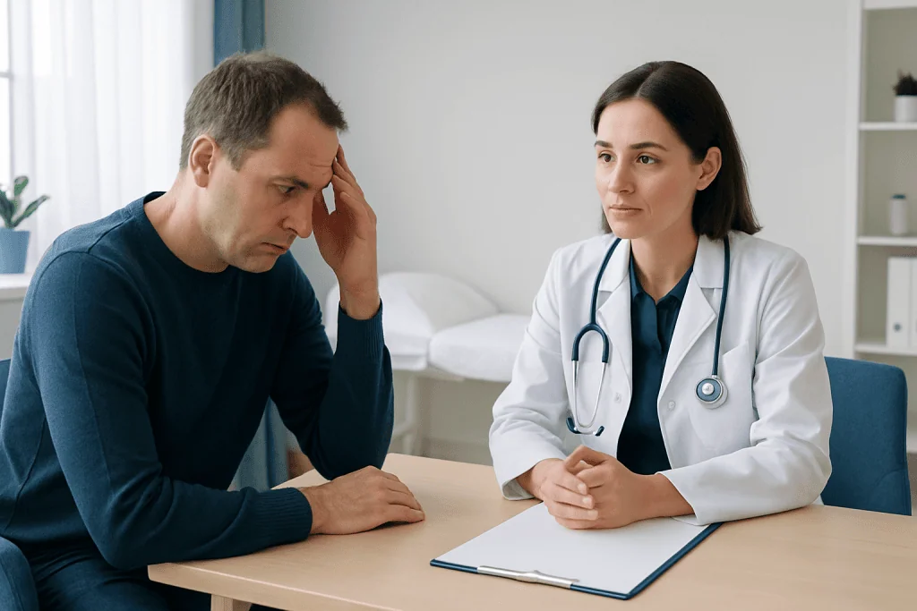 Doctor consulting with a patient about anxiety and movement disorders.