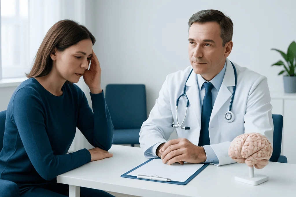 Neurologist consulting with a patient about brain health.