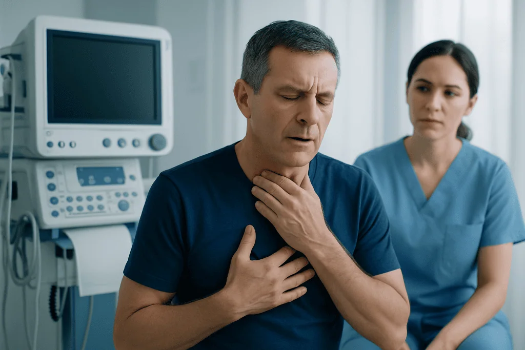 Symptoms that may occur along with chest and throat tightness — chest tightness throat tightness