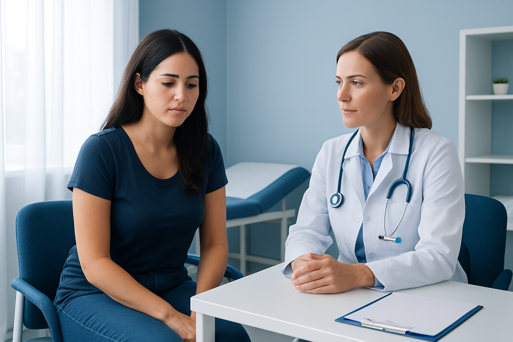 Doctor consulting with a patient in a medical office setting.
