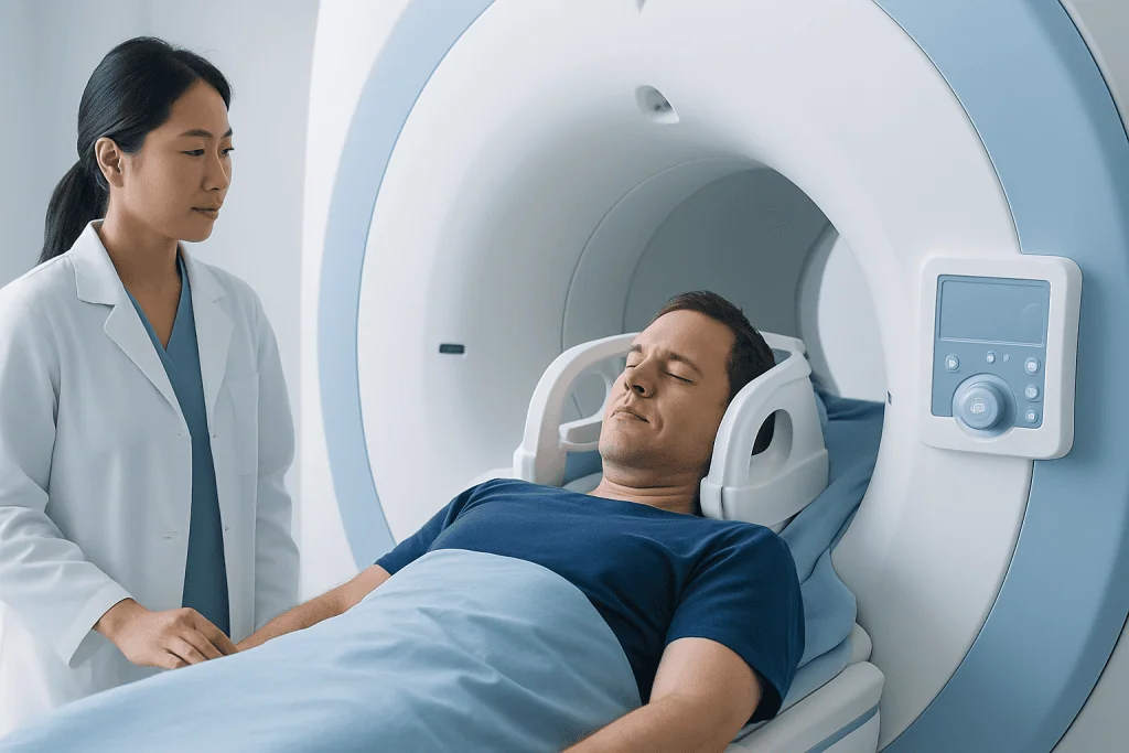 Patient undergoing MRI scan at Acibadem Hospital for neurological assessment.