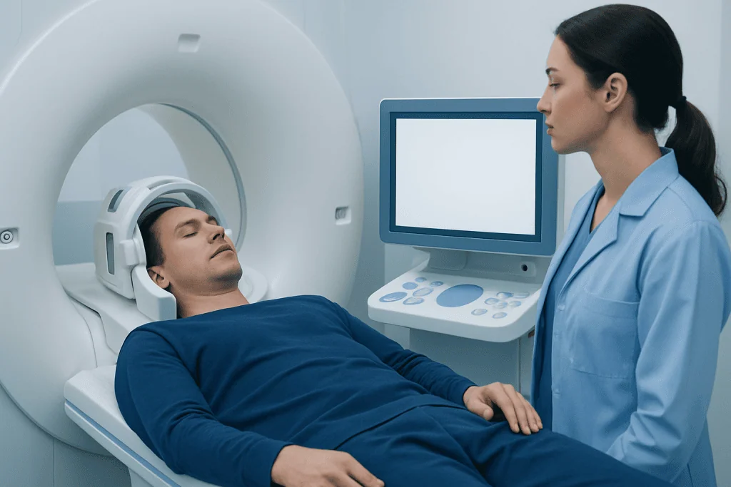 Patient undergoing MRI scan at Acibadem Hospital for neurological assessment.