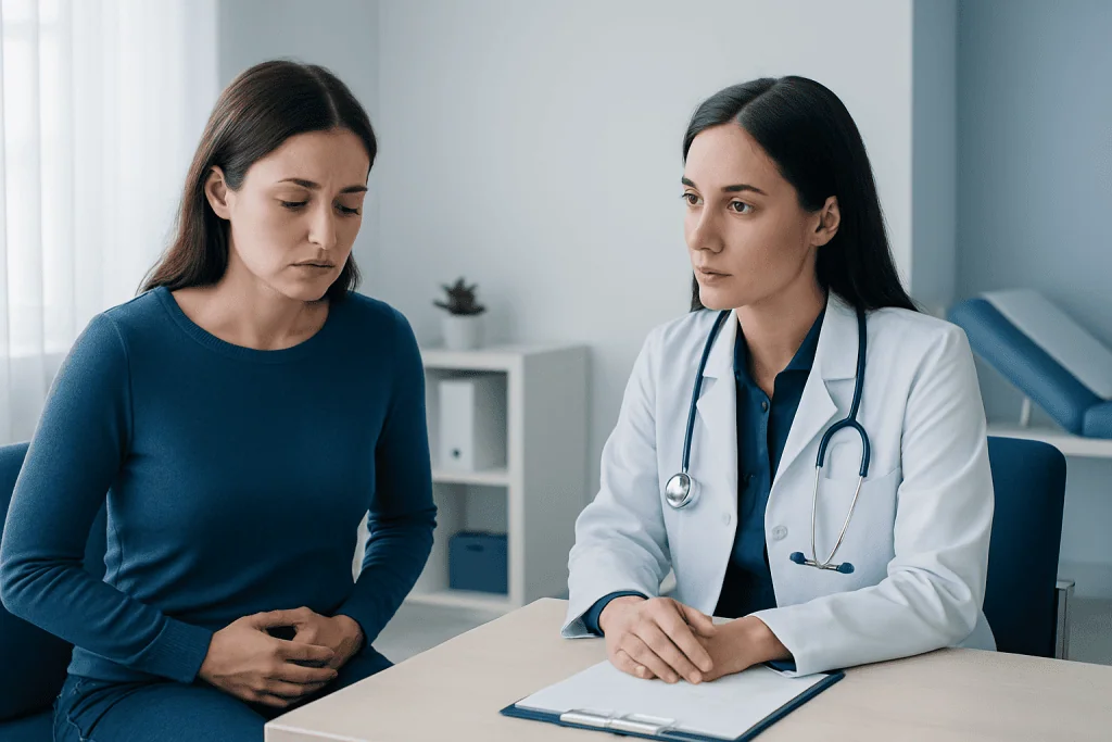 Doctor consulting with a patient in a medical office setting.
