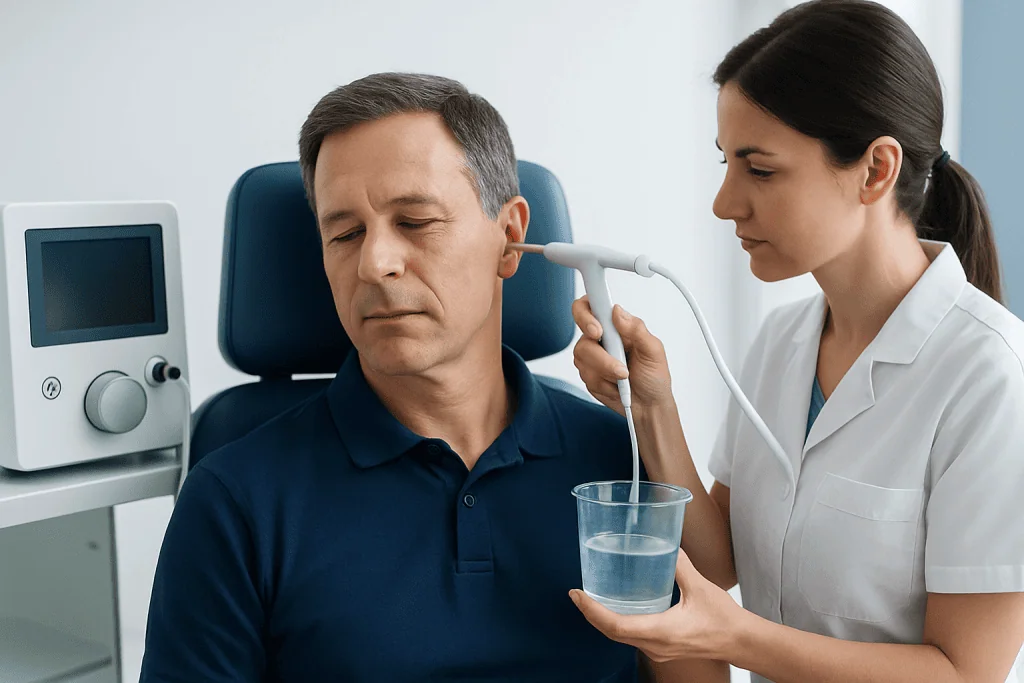 Symptoms that may suggest earwax buildup — ear irrigation