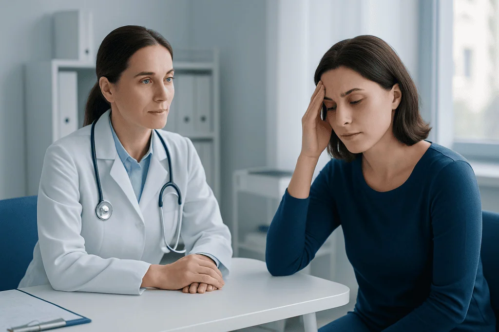 Doctor consulting with a woman patient about health concerns.