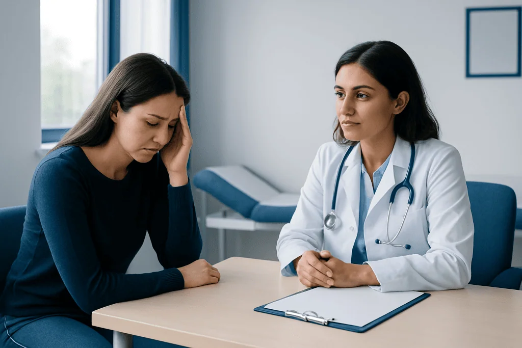 Doctor consulting with a patient about neurological sleep disorders.