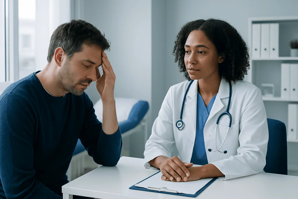 Doctor consulting with a patient in a medical office setting.