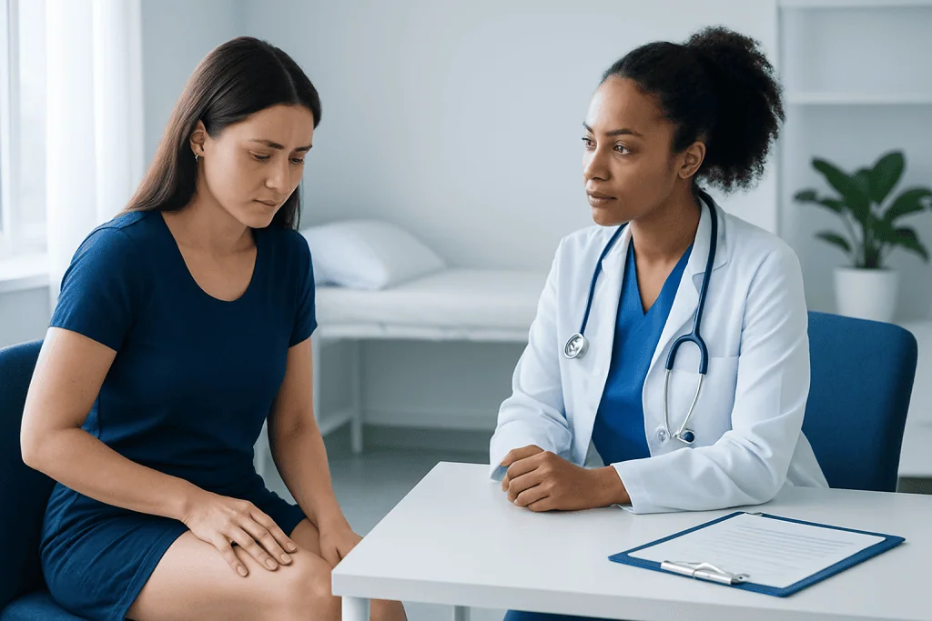 Doctor consulting with a patient in a medical office setting.