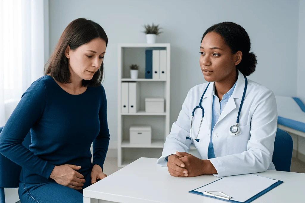 Doctor consulting with a patient in a modern clinic setting.
