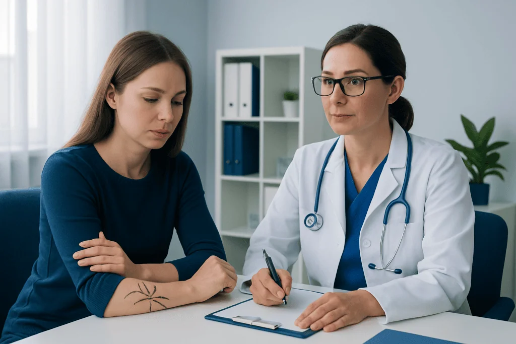 Doctor consulting with a patient in a medical office setting.