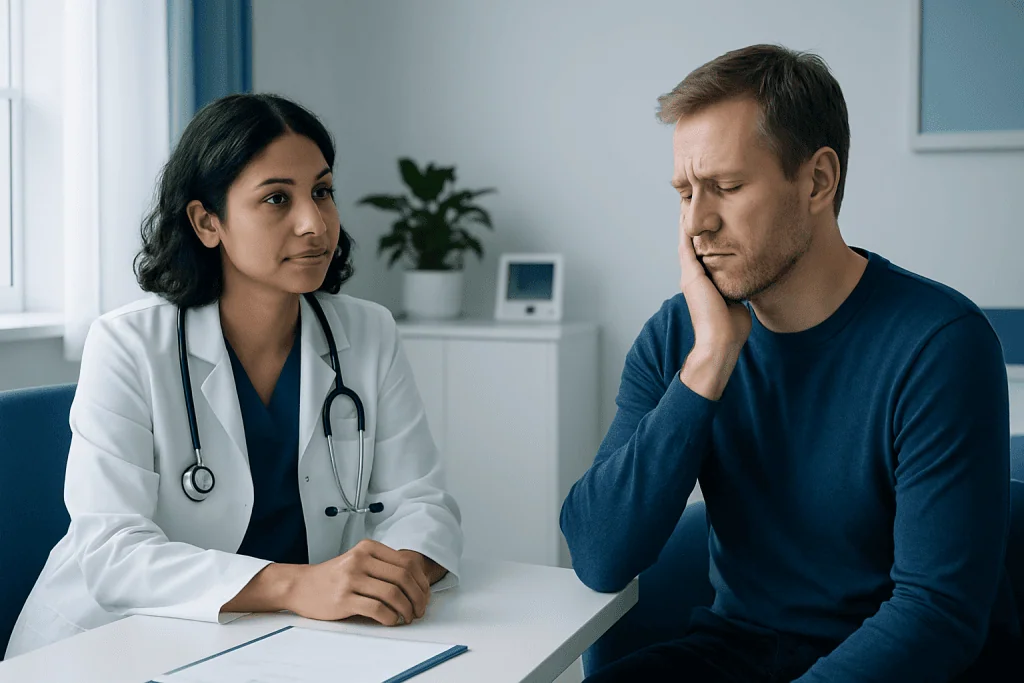 Doctor consulting with a patient about tooth infection treatment options.
