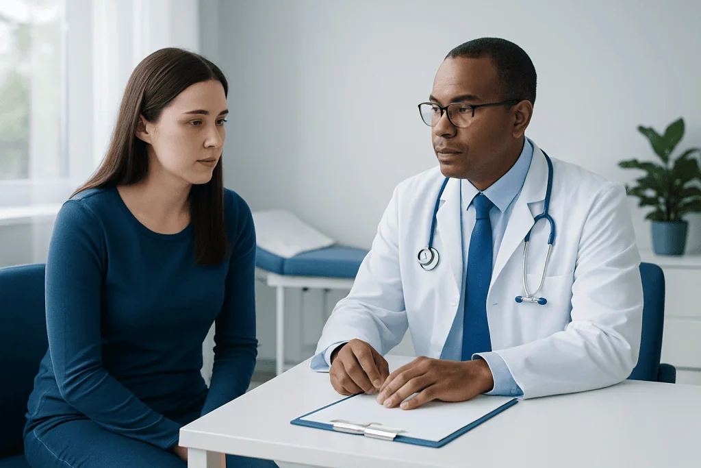 Doctor consulting with a patient in a medical office setting.