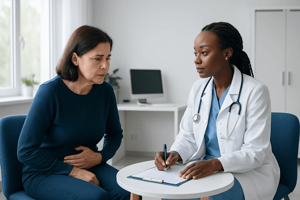 Doctor consulting with a patient about parasitic worms and health concerns.