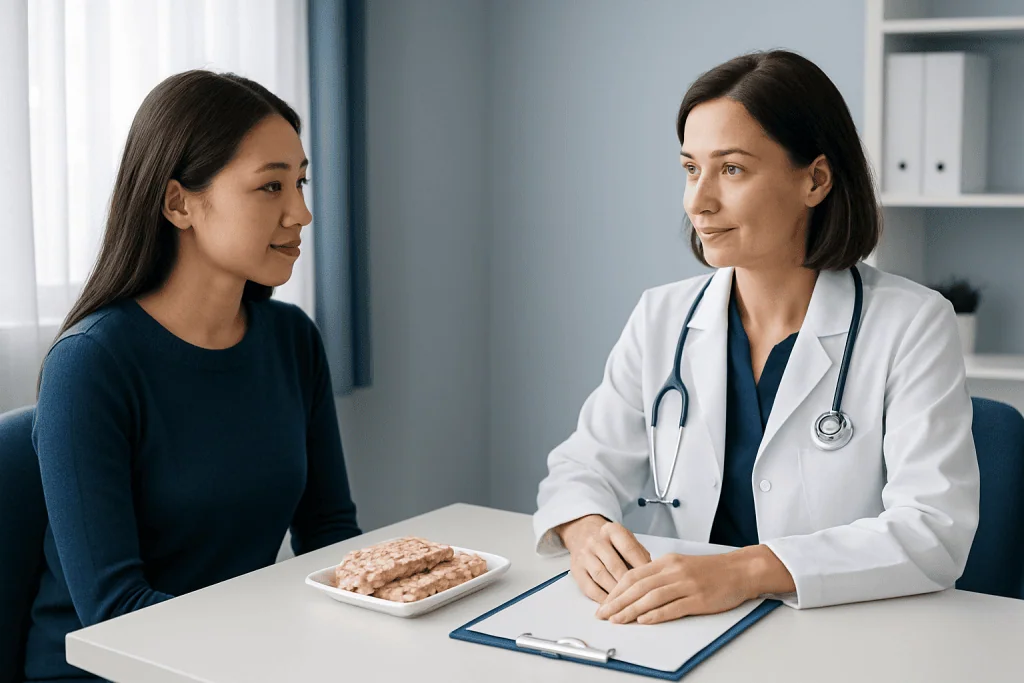 Doctor consulting with a patient in a medical office setting.