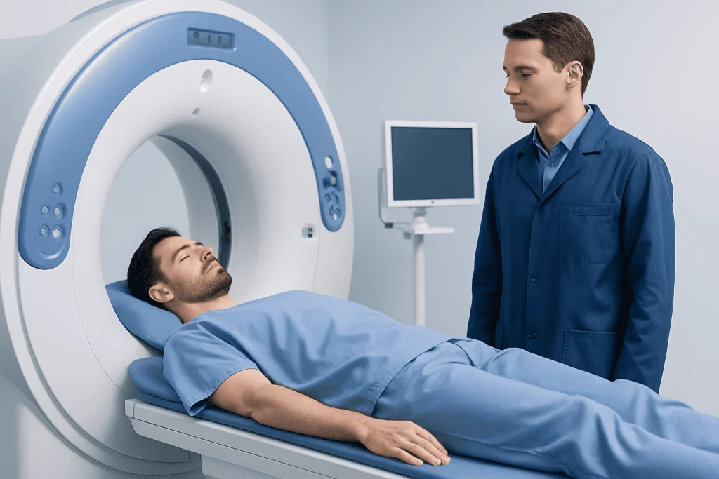 Patient undergoing a CT scan at Acibadem Hospital in Turkey.