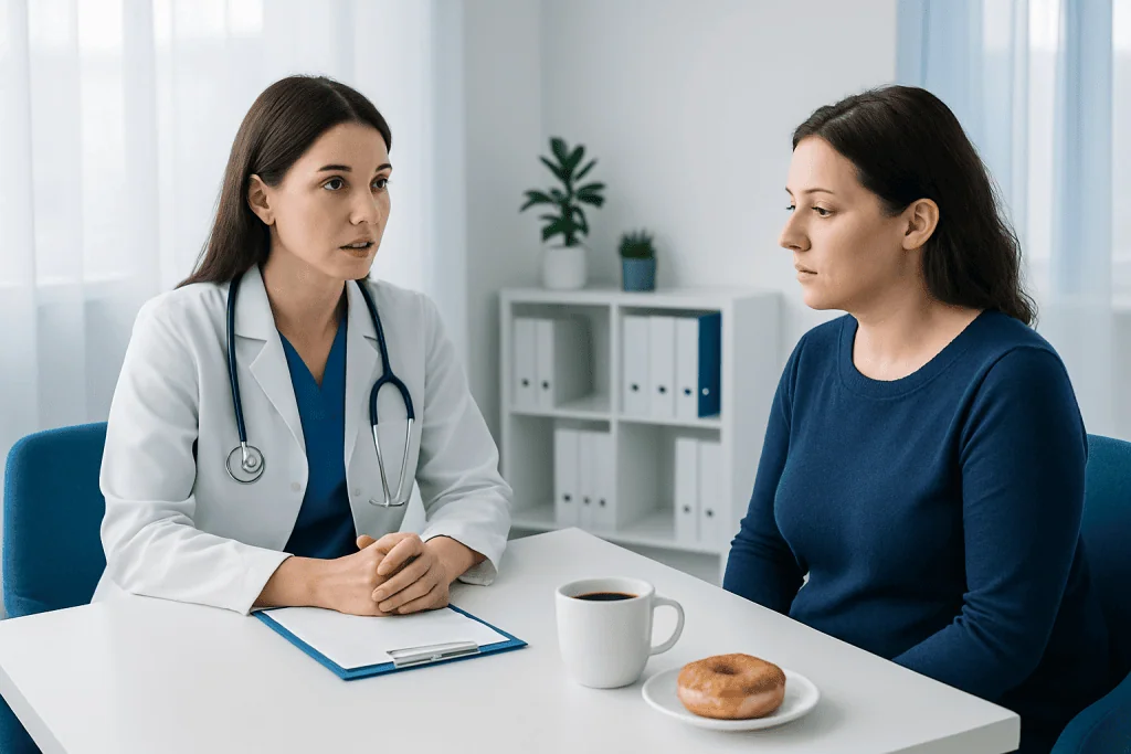 Doctor consulting a patient in a medical office setting.