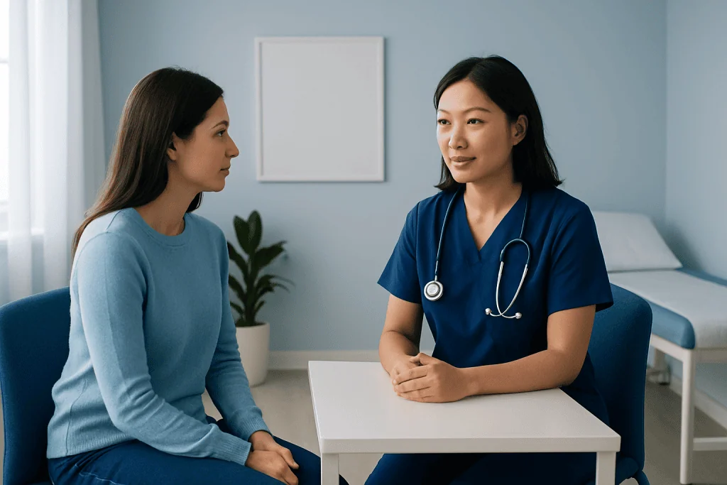 Doctor consulting with a patient in a medical office setting.