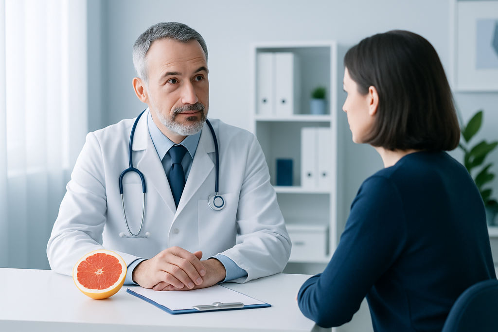 Doctor consulting with a patient in a modern medical office.
