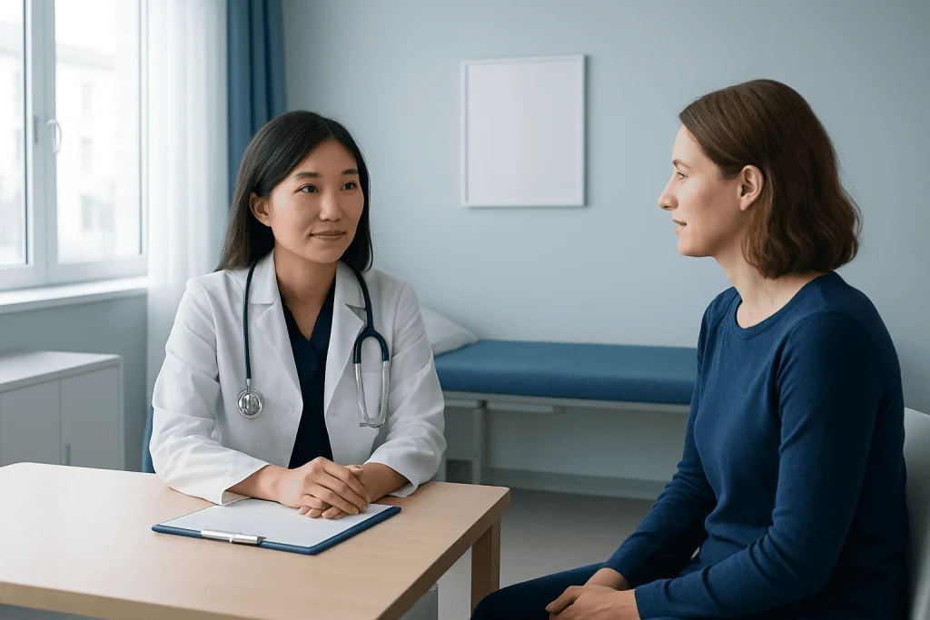 Doctor consulting with a patient in a medical office setting.