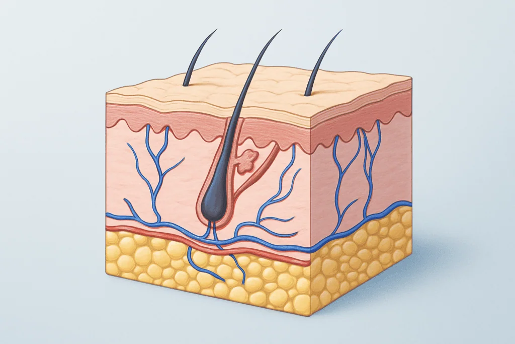The three main layers of the skin — skin diagram
