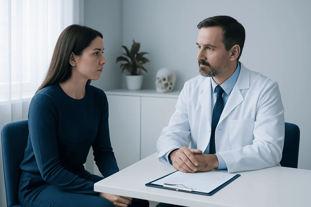 Doctor consulting with a patient in a medical office setting.