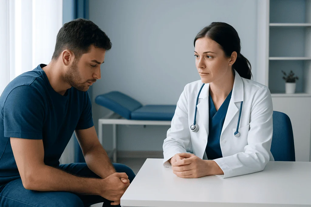 Doctor consulting with a patient in a medical office setting.