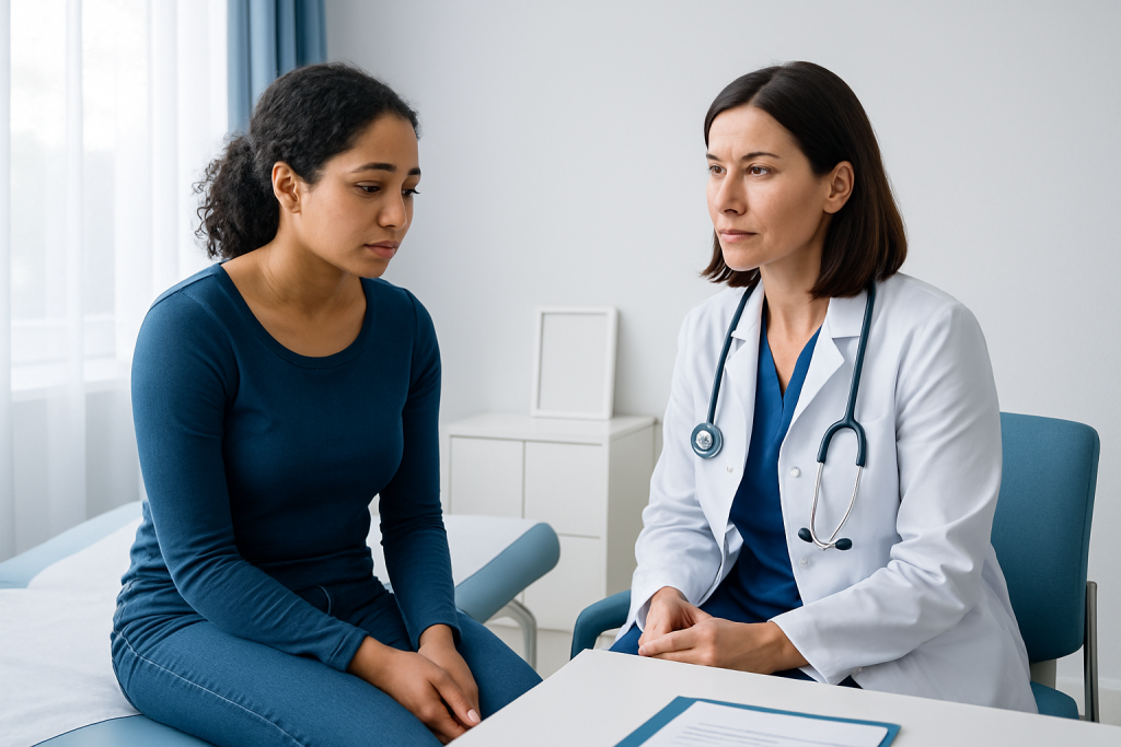 Doctor consulting with a patient in a medical office.