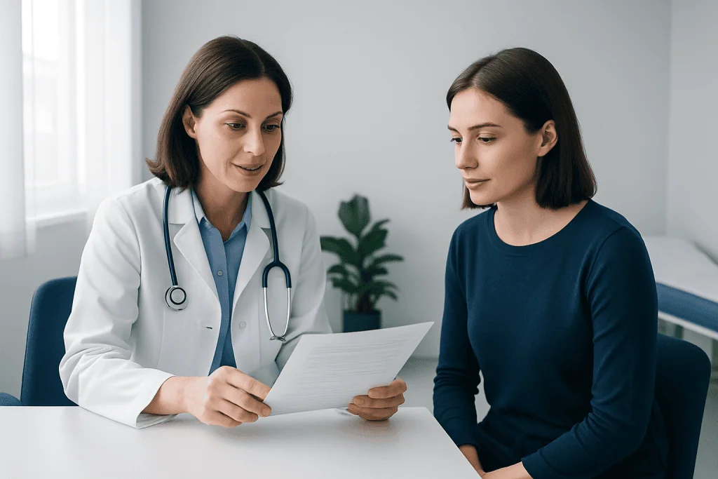 Doctor consulting with a patient in a medical office.