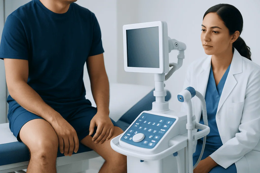 Medical professional performing ultrasound examination on patient at Acibadem Hospital.