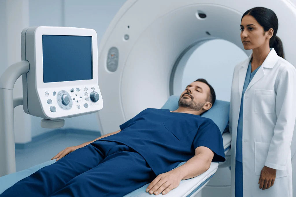 Patient undergoing MRI scan at Acibadem Hospital for diagnosis.