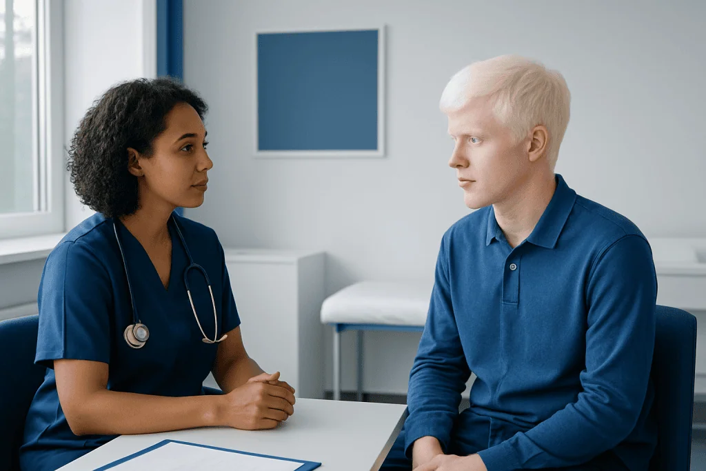 Doctor consulting with a patient in a medical office at Acibadem Hospitals Group.