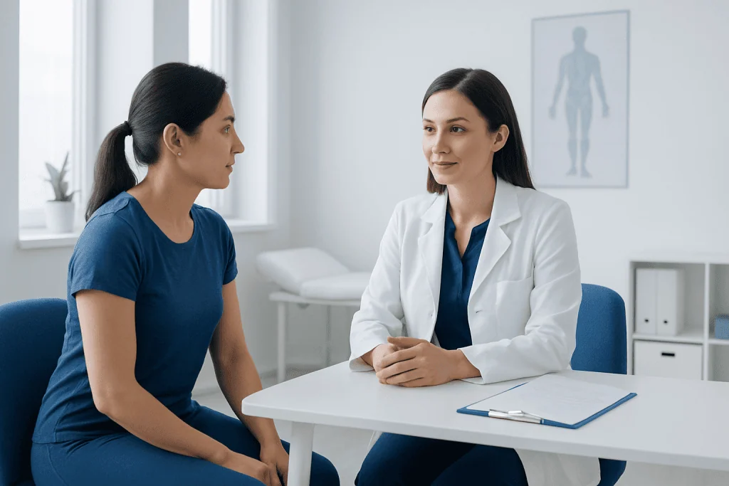 Doctor consulting with a patient in a medical office.